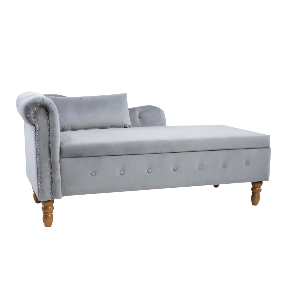 grey-velvet-lounge-chaise-with-storage-pillow-modern-upholstered-rolled-arm