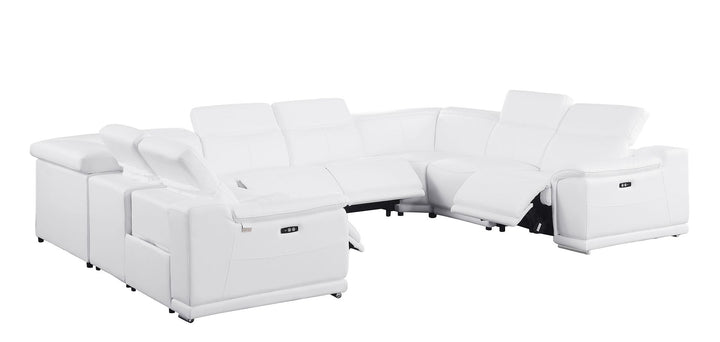 DivanItalia 9762 8-Piece U Shaped Top Grain Italian Leather Sectional Sofa with 4 Power Recliners – No Console - White