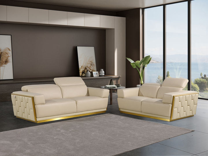 DivanItalia 1111 2-Piece Sofa Set with Adjustable Headrest in Top-Grain Italian Leather - Cream