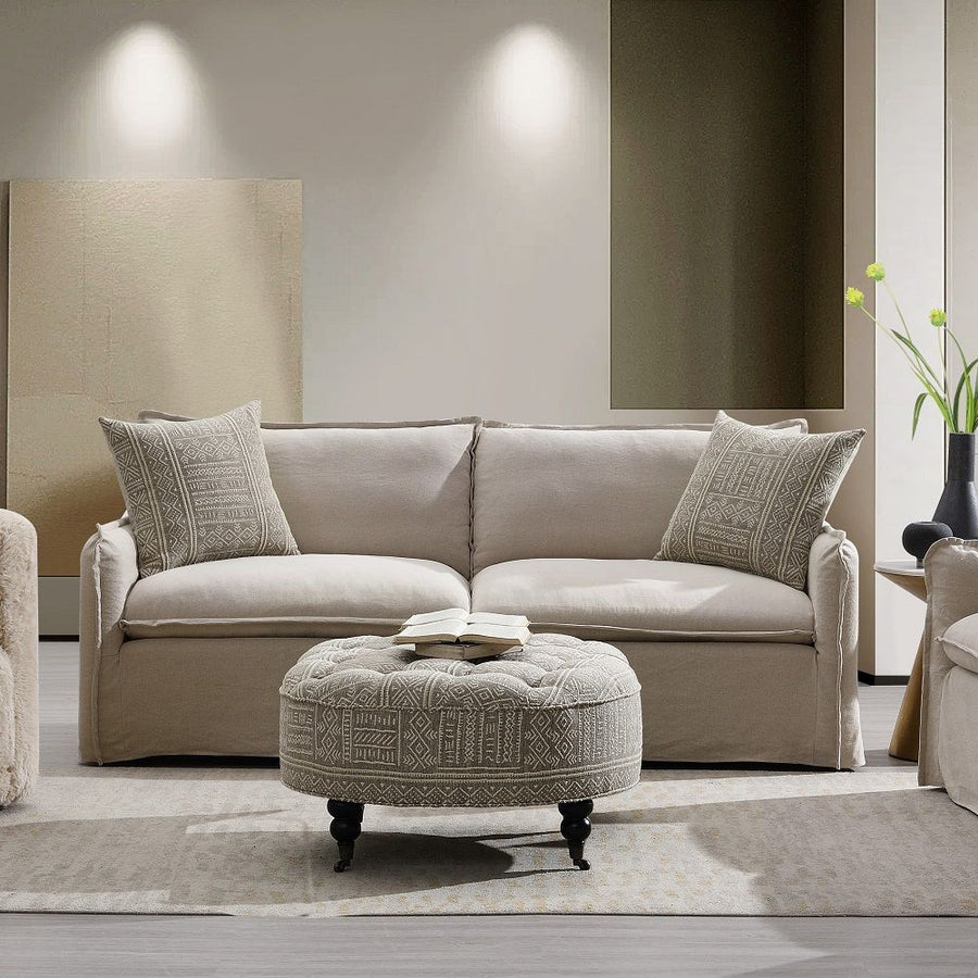 ACME Furniture Upendo Sofa With 2 Pillows Beige Linen