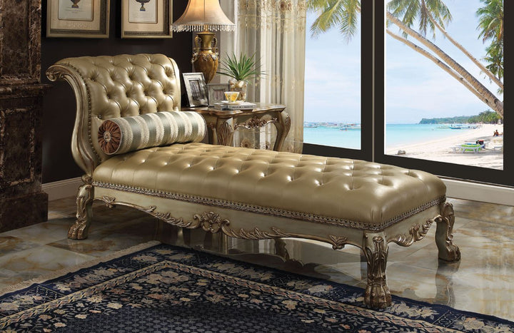 Dresden - Chaise With Pillow - Bone Synthetic Leather & Gold Patina