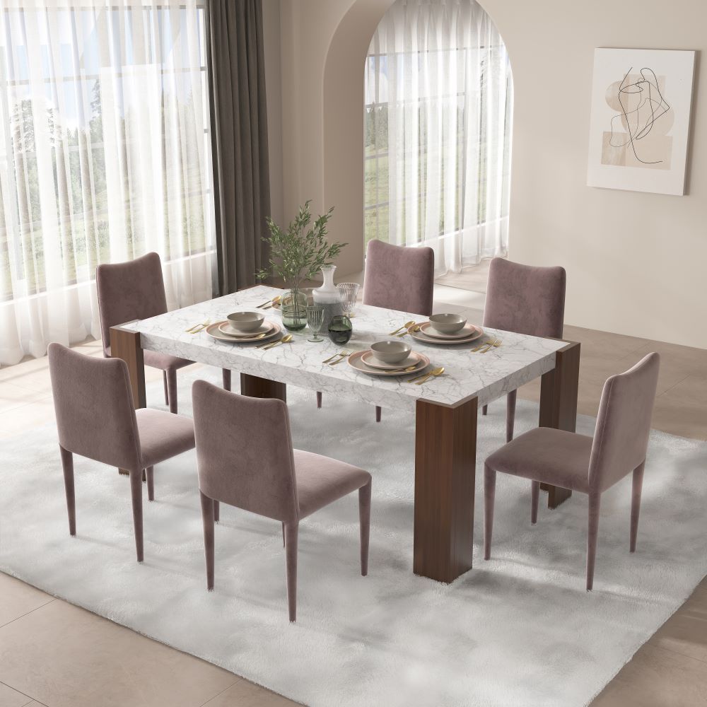 Hettie - Dining Table With Engineeed Stone Top - Engineered Stone Top & Brown