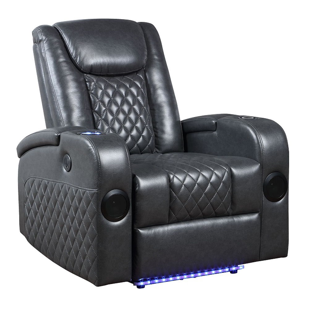 Alair - Power Motion Recliner With Bluetooth, Wireless Charger & Cupholder - Dark Gray Leather Aire