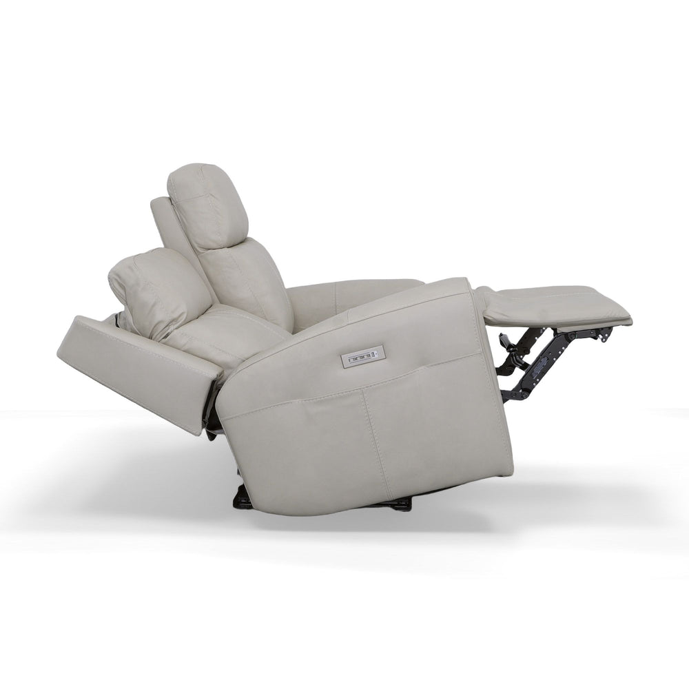 Barnett Leather Power Reclining Loveseat with Power Headrests & Lumbar in Gray Matters