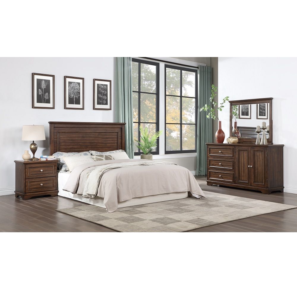 Franklin - 4 Piece Queen Bed Set - Brushed Walnut