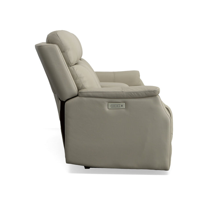 Easton Leather Power Reclining Loveseat with Console, Power Headrests &amp; Lumbar in Dove