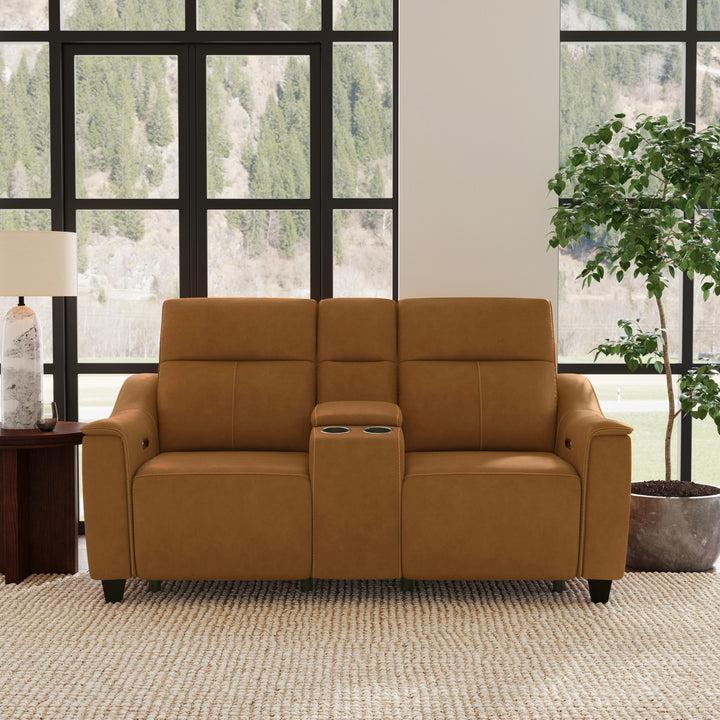 Walter Power Reclining Loveseat With Console &amp; Power Headrests Honey
