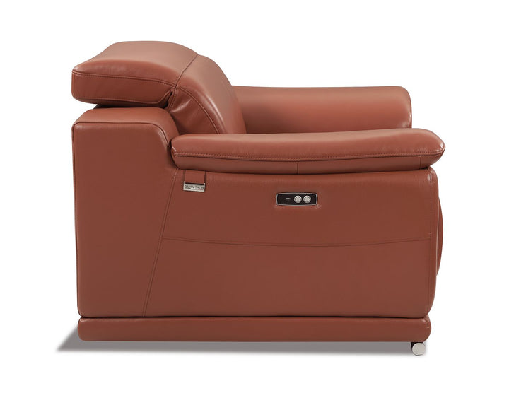 DivanItalia 9762 Top Grain Italian Leather Power Reclining Chair with Adjustable Headrests - Camel