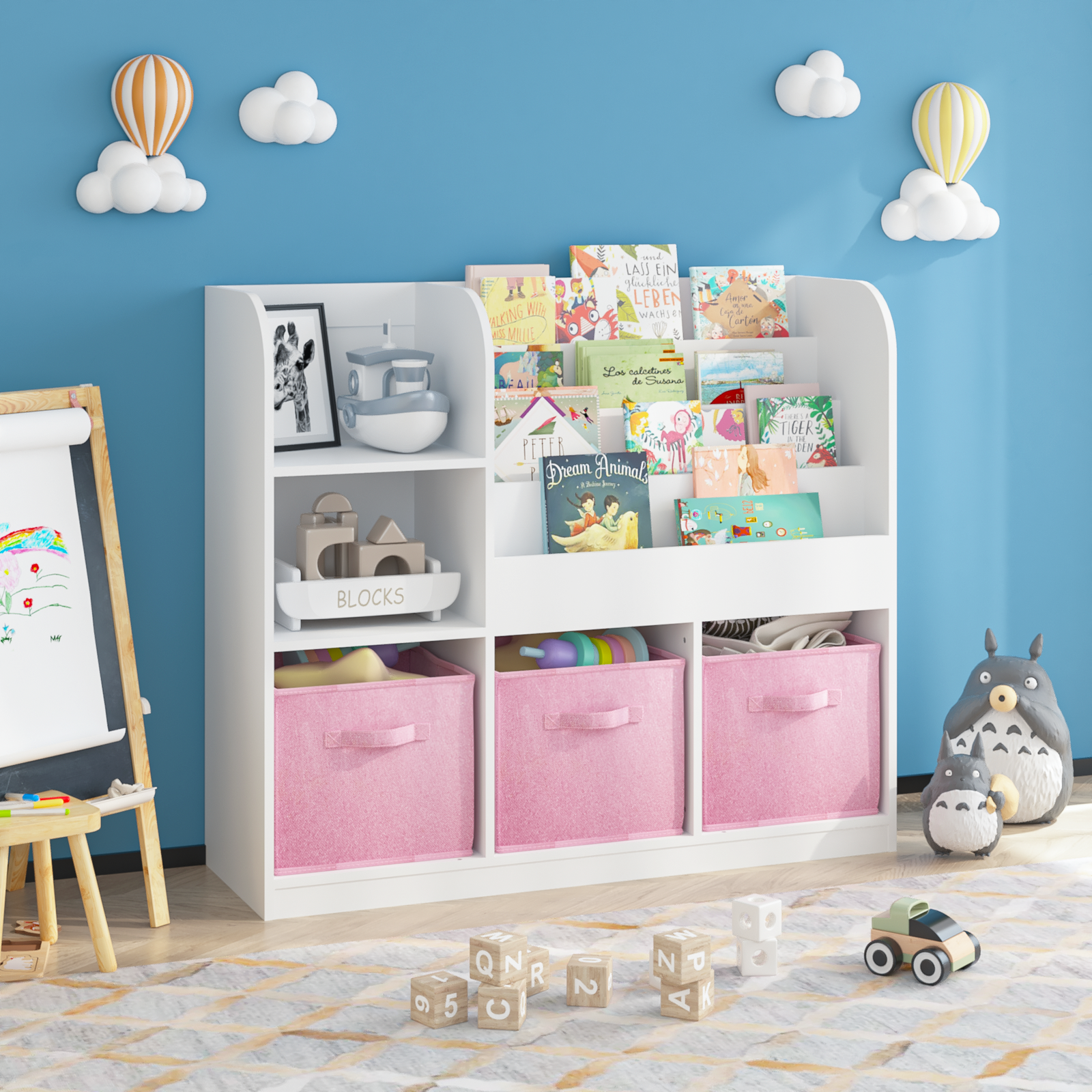 Kids Bookcase and Bookshelf, Multifunctional Bookcase  (White/Pink)