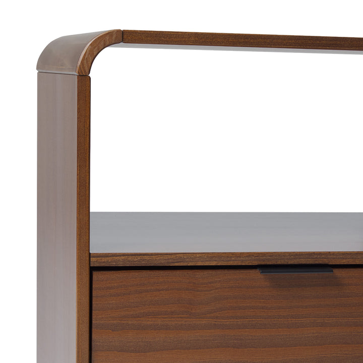 Modern Minimalist Curved-Top Solid Wood Nightstand in Brown