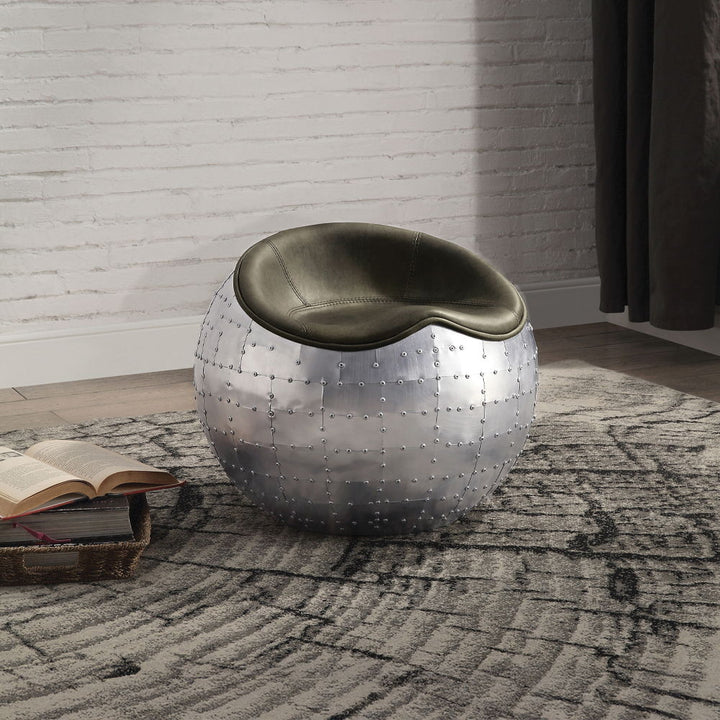 Brancaster - Ottoman - Antique Emerald Top Grain Leather & Aluminum