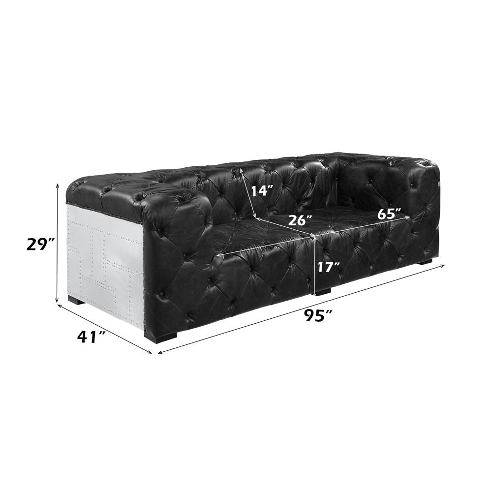 Brancaster - Sofa - Black Top Grain Leather & Aluminum
