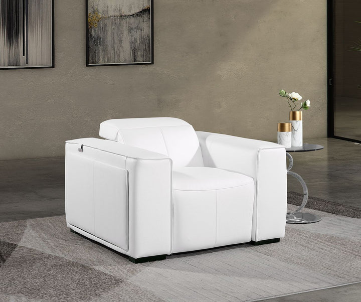 DivanItalia 1224 Top Grain Italian Leather Power Reclining Chair with Power Headrests - White