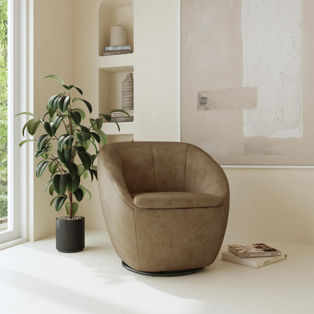 Wade Leather Swivel Chair in Barley