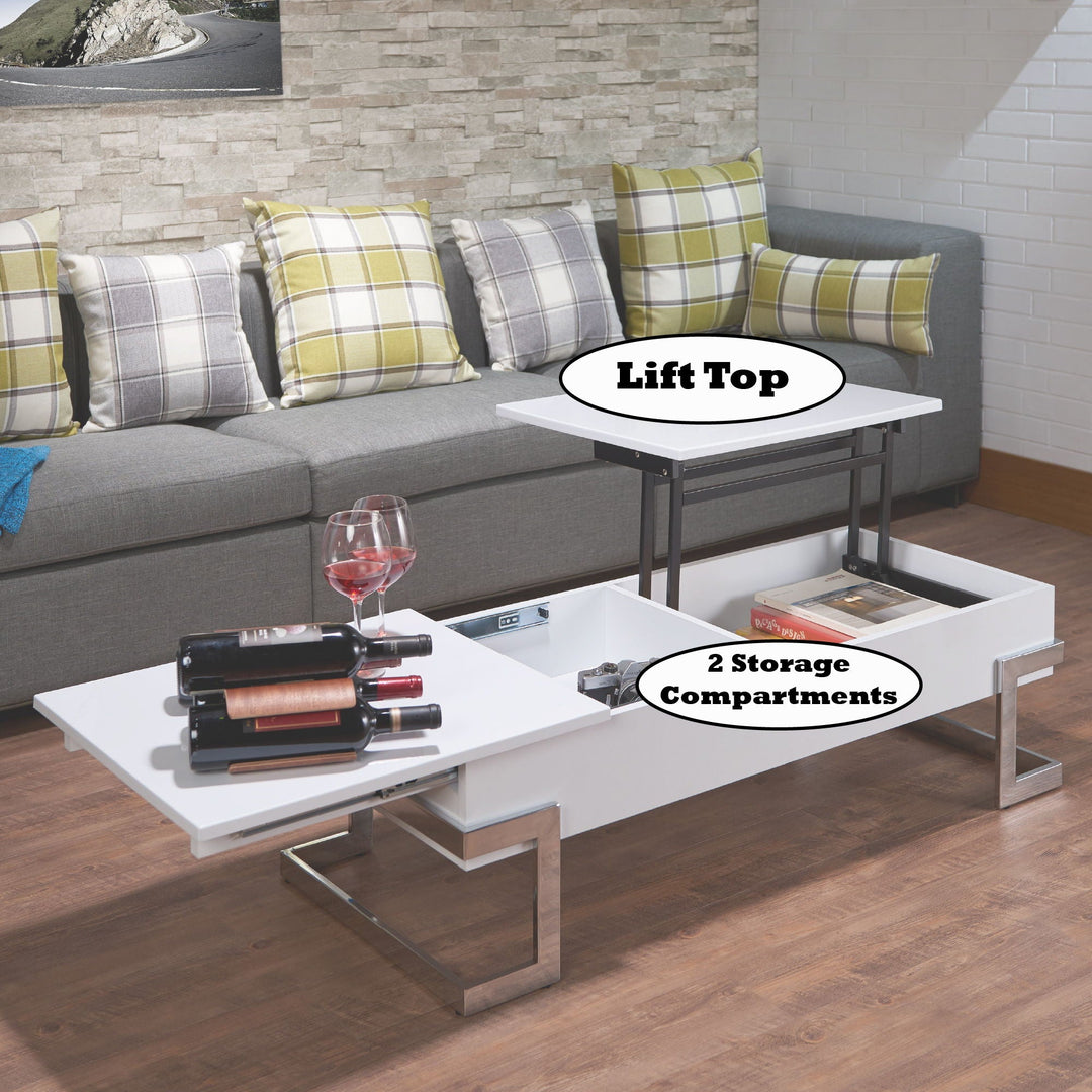 Calmam - High Gloss Coffee Table With Lift Top - White