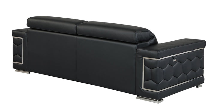 DivanItalia 692 Sofa with Adjustable Headrest in Top-Grain Italian Leather - Black