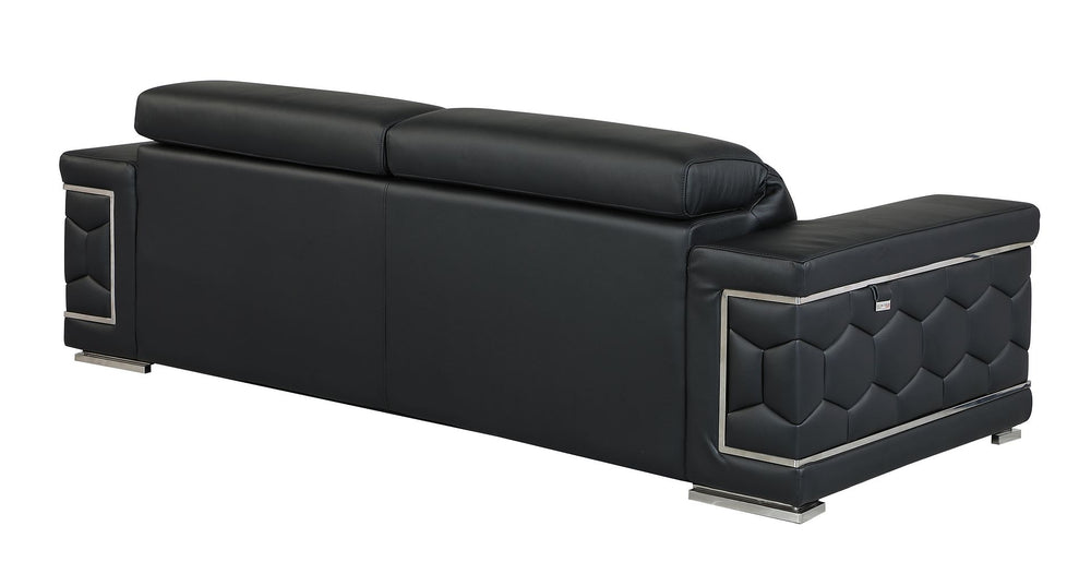 DivanItalia 692 Sofa with Adjustable Headrest in Top-Grain Italian Leather - Black
