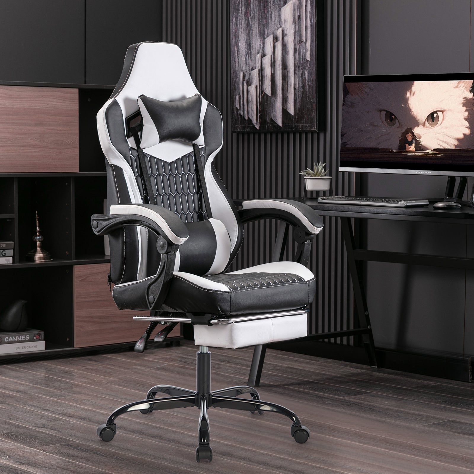 High Back Gaming Chairs with PVC Leather, Headrest and Lumbar Support