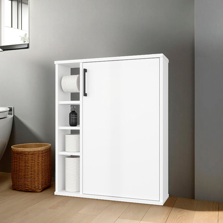 Yoder Bathroom Cabinet with 4 Open Shelves and 1 Door - White