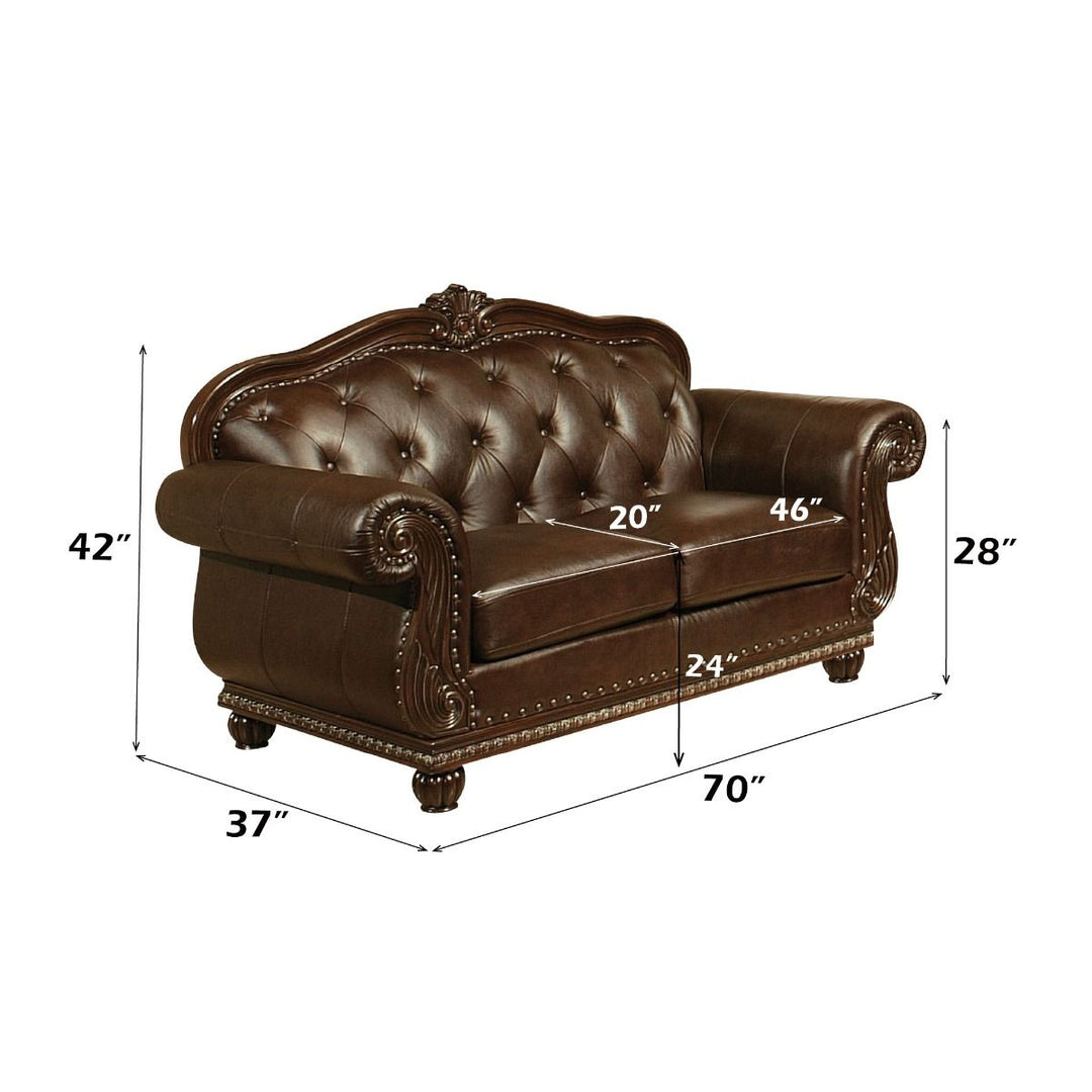 Anondale - Loveseat - Espresso Top Grain Leather Match & Cherry