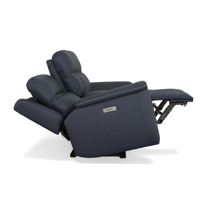 Sawyer Leather Pwr Recl Loveseat w/ Console, Pwr Hdrsts, Lumbar in Marine