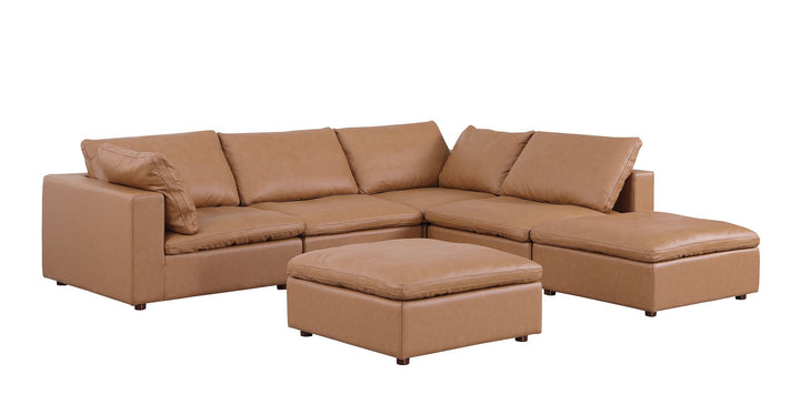 DivanItalia 1100 6-Piece Right Arm Facing 3-Seat Sectional – Top-Grain Italian Leather - Cognac