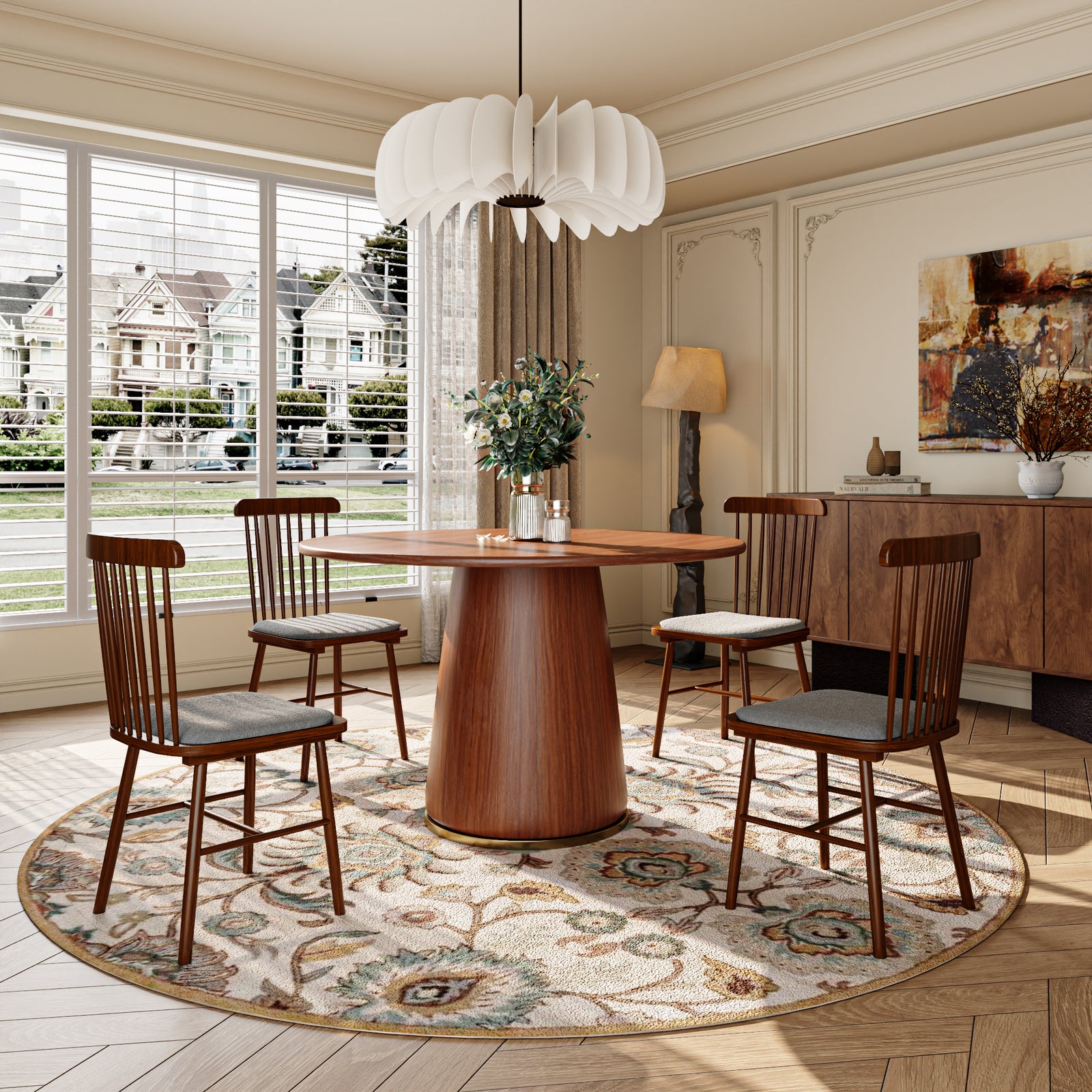 Modern Round Wooden 59" Dining Table in Brown