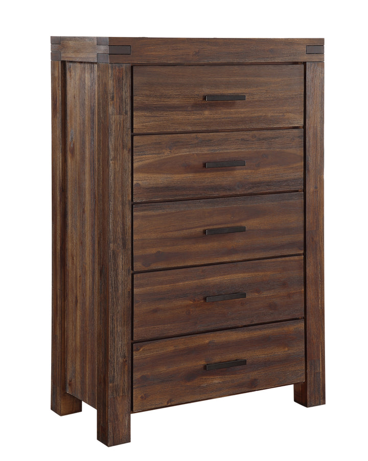 Modus Furniture 3F4184A Meadow Five Drawer Solid Wood Chest In Brick Brown 2024