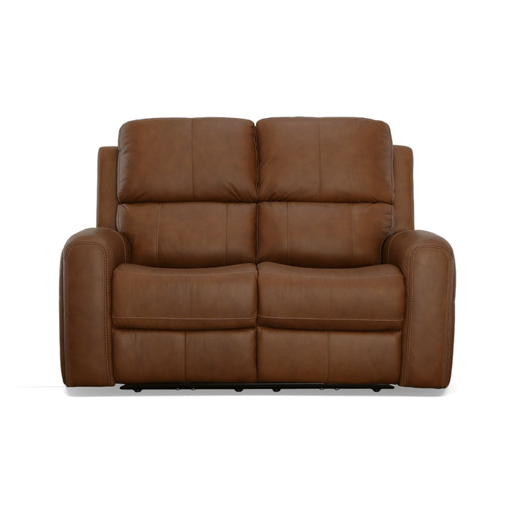Linden Leather Power Reclining Loveseat with Power Headrests &amp; Lumbar in Caramel