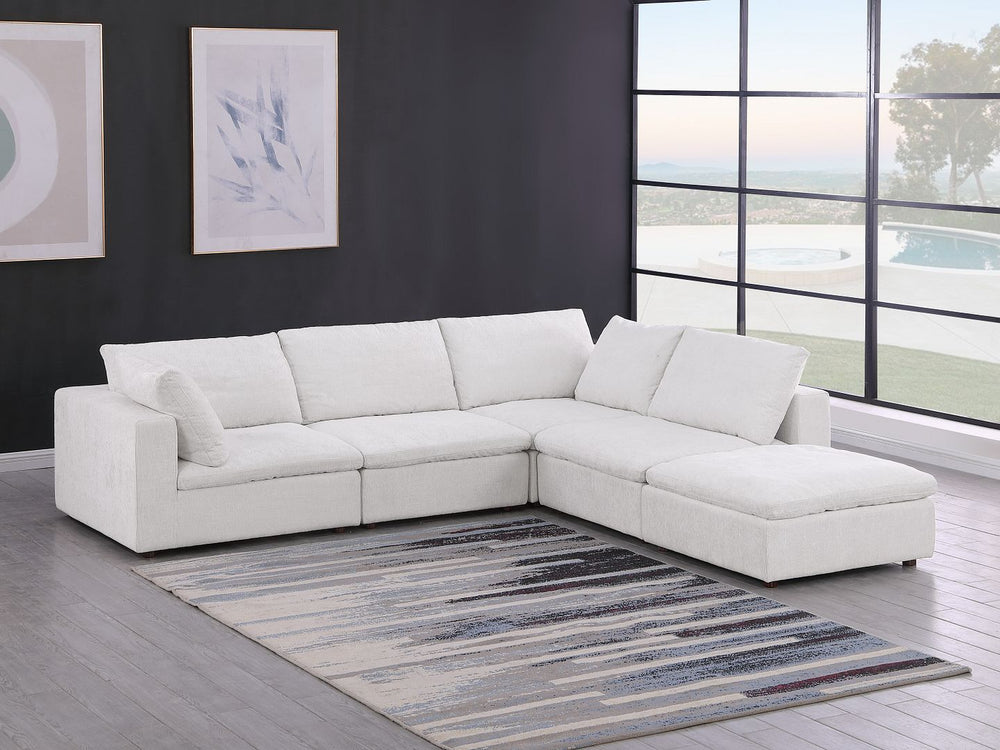 DivanItalia 1100 5-Piece Right Arm Facing 3-Seat Sectional – Top-Grain Italian Leather - Pearl