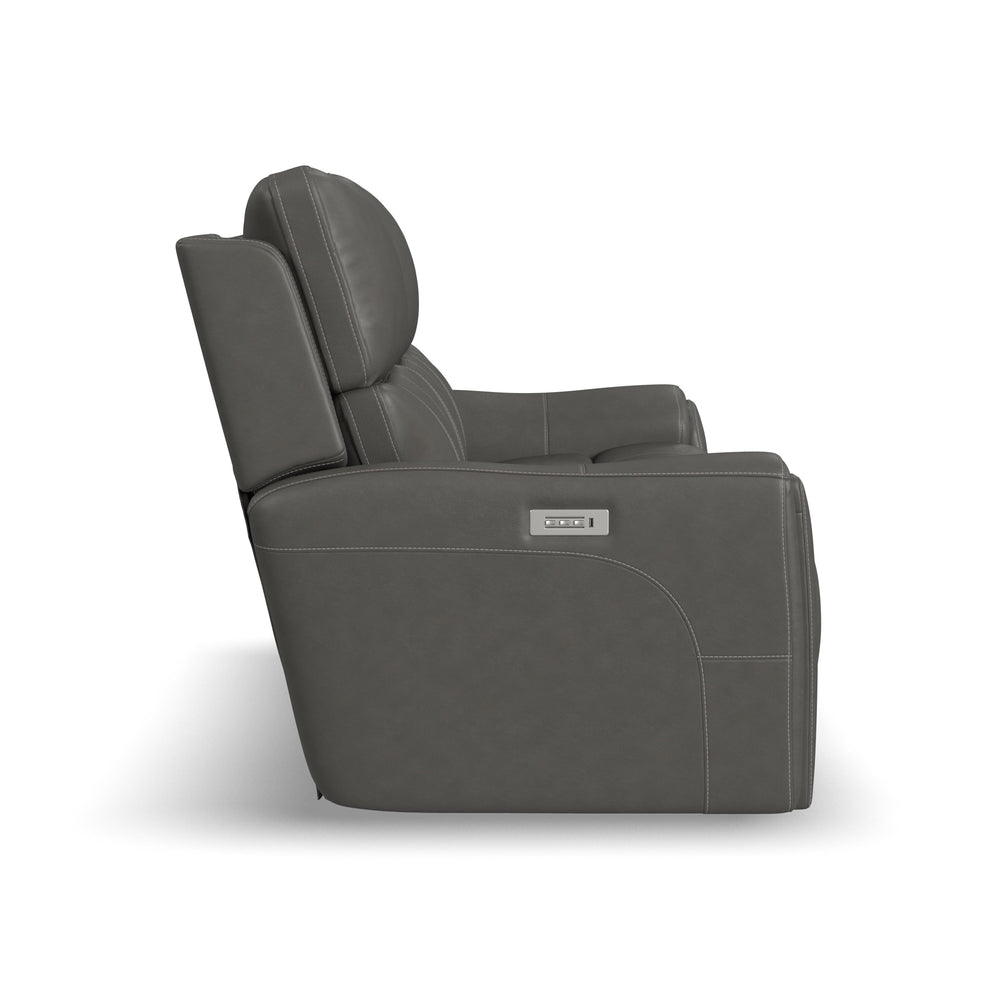 Carter Fabric Power Reclining Sofa with Console & Power Headrests & Lumbar in Smoke