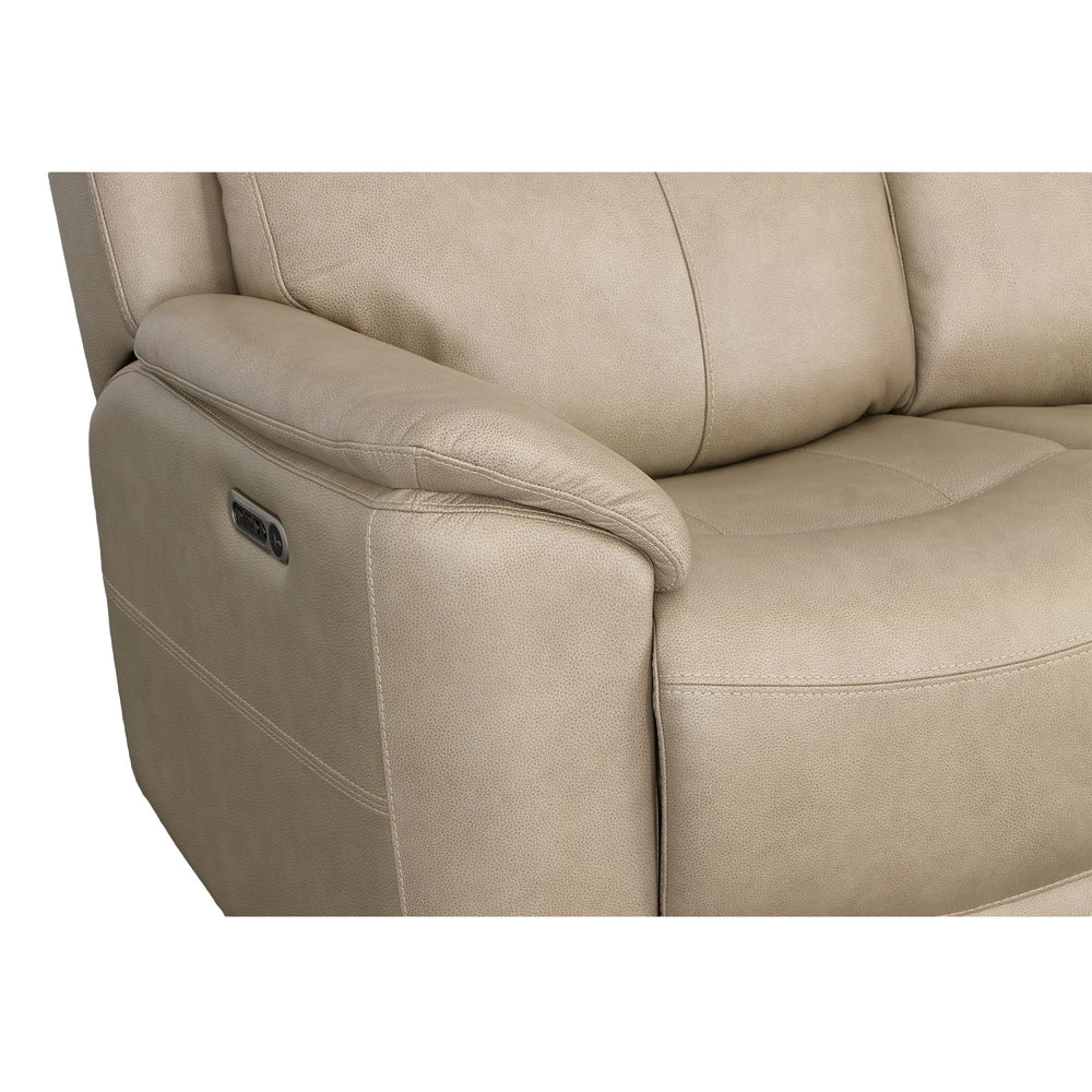 Crew Leather Power Reclining Sofa with Power Headrests & Lumbar in Pebble