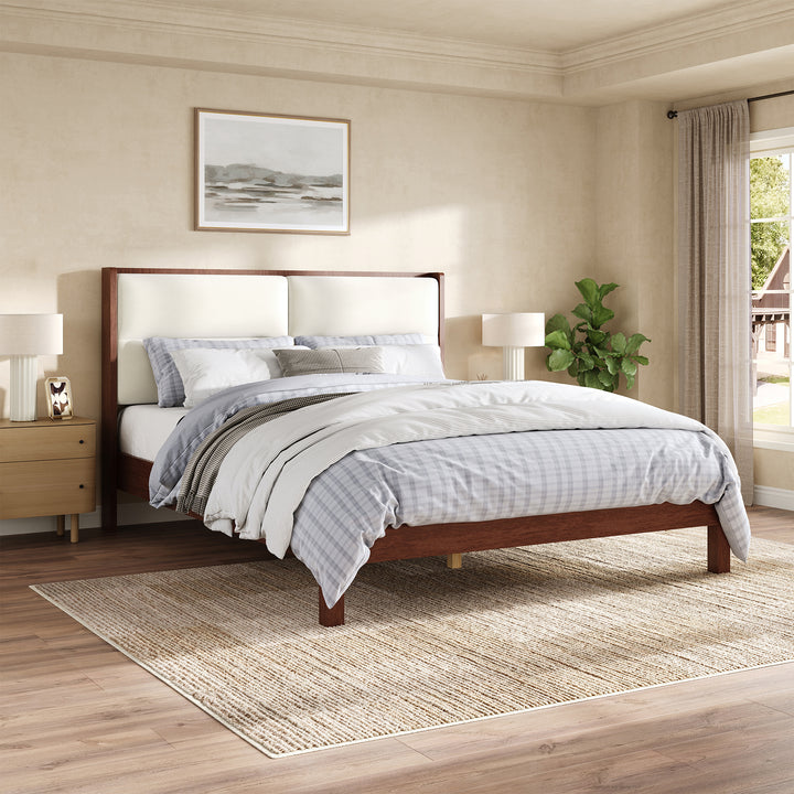 Velvet Headboard Wood Queen Bed – Espresso