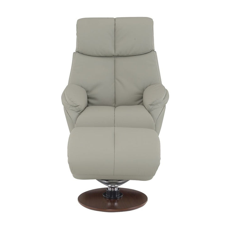 Kandoro - Motion Accent Chair With Swivel & Ottoman - Gray Leather & Brown Base