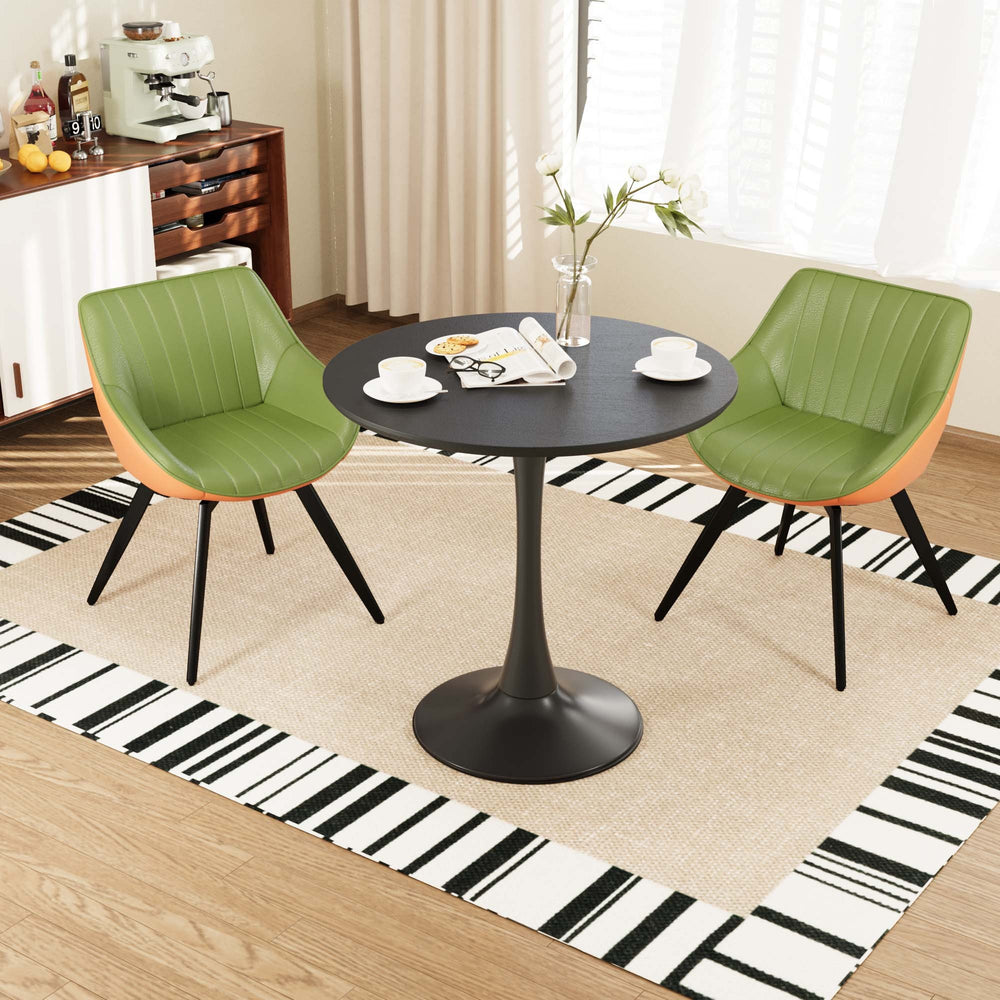 Mid-Century Modern 3-Piece Round Tulip Dining Table Set in Black & Green