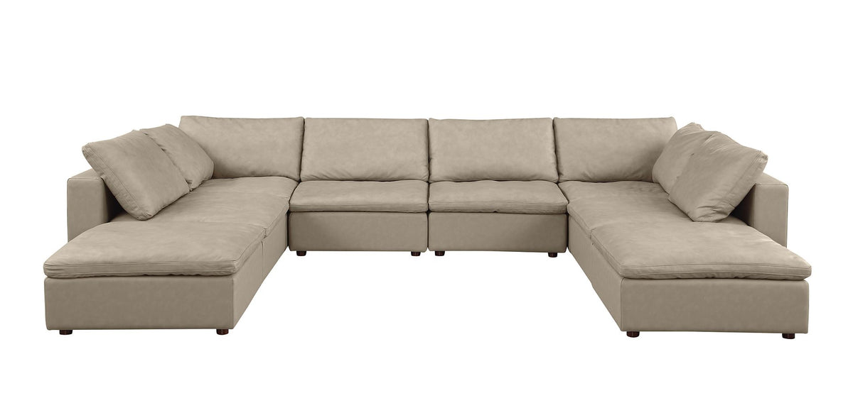 DivanItalia 1100 Top-Grain Italian Leather 8-Piece Sectional with Chaise - Beige
