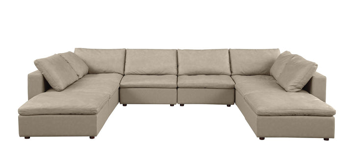 DivanItalia 1100 Top-Grain Italian Leather 8-Piece Sectional with Chaise - Beige