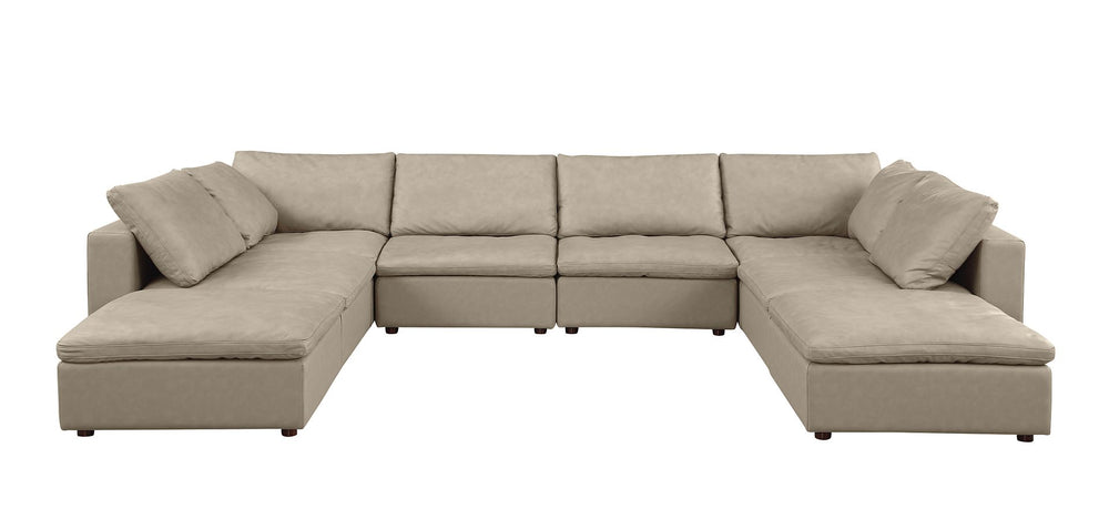 DivanItalia 1100 Top-Grain Italian Leather 8-Piece Sectional with Chaise - Beige