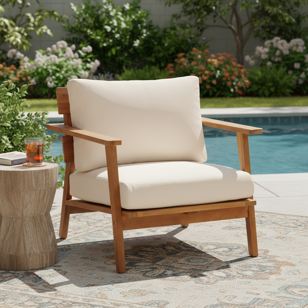 29.5" Acacia Outdoor Club Chair – Teak &amp; Beige