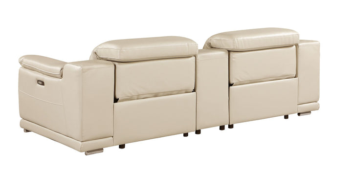 DivanItalia 9762 3-Piece Modular Power Reclining Console Loveseat with 2 Power Recliners in Top Grain Italian Leather - Beige