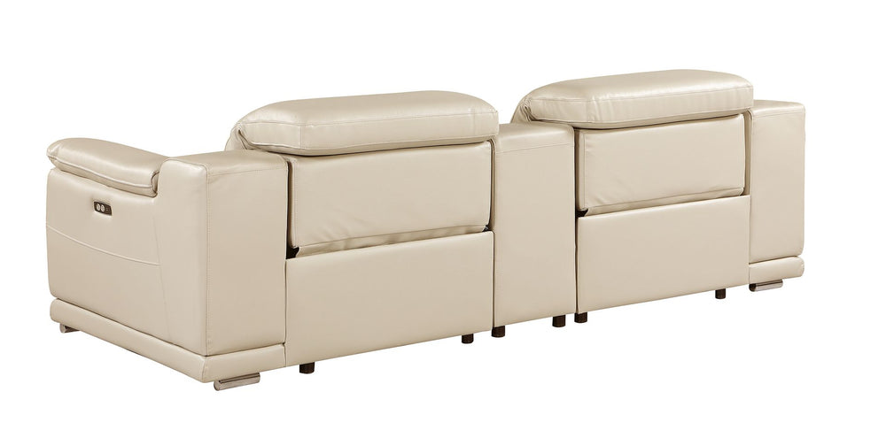 DivanItalia 9762 3-Piece Modular Power Reclining Console Loveseat with 2 Power Recliners in Top Grain Italian Leather - Beige