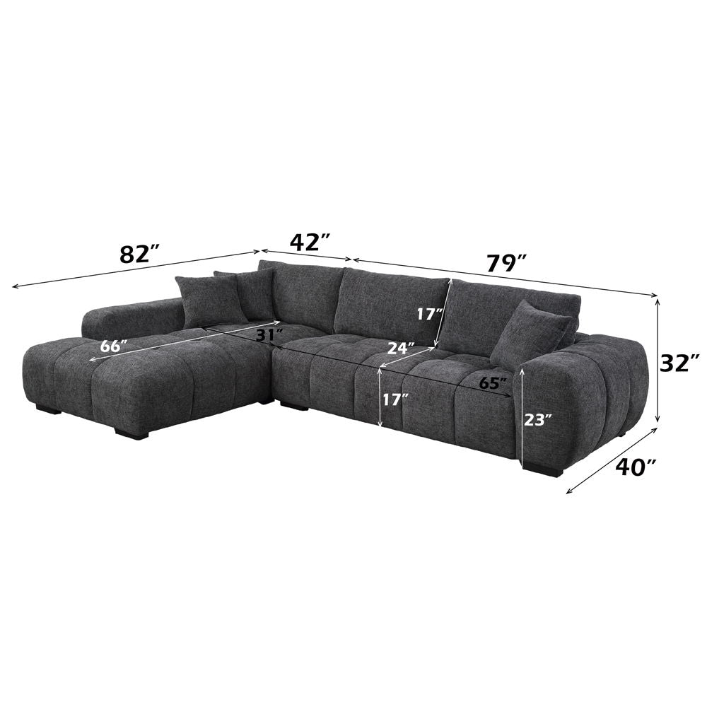 Chosen - Sectional Sofa With 3 Pillows - Gray Chenille