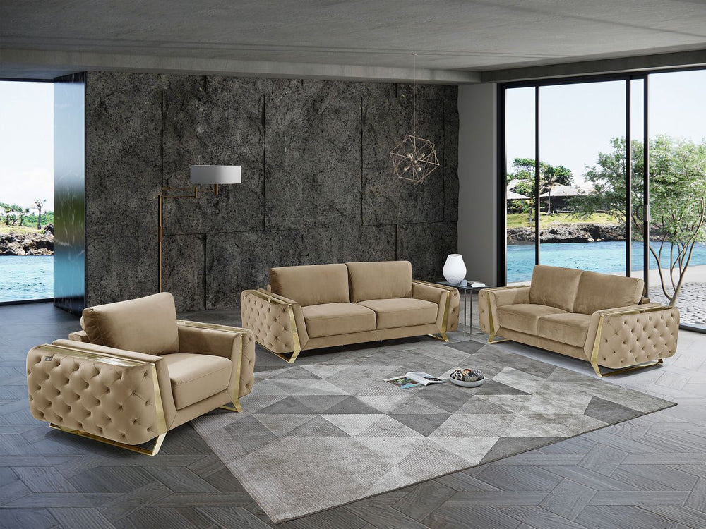 DivanItalia 1051 3-Piece Sofa Set in Velvet Fabric - Cream