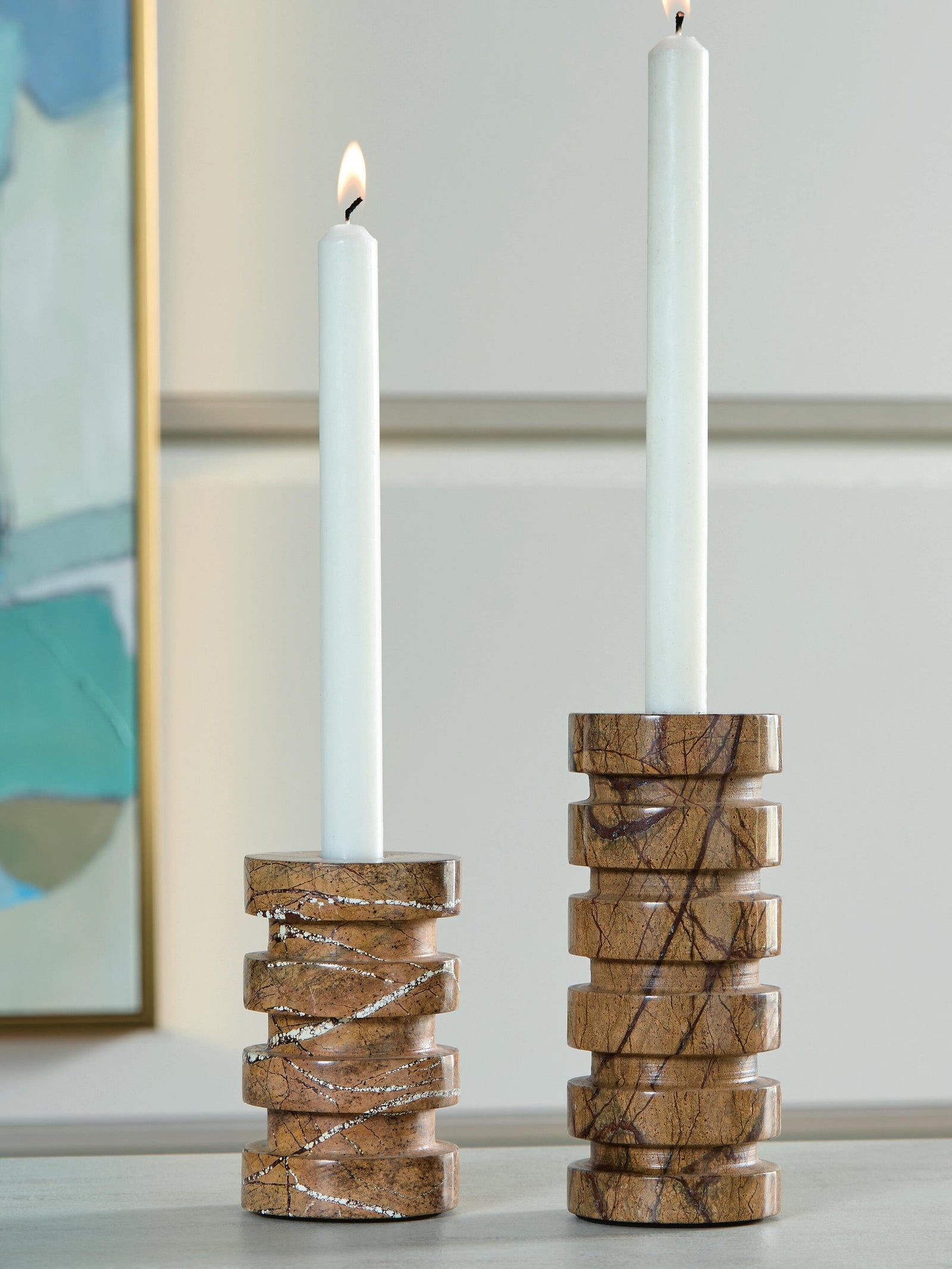 Emsleyfield Candle Holder Set (Set of 2) - Light Brown (2)