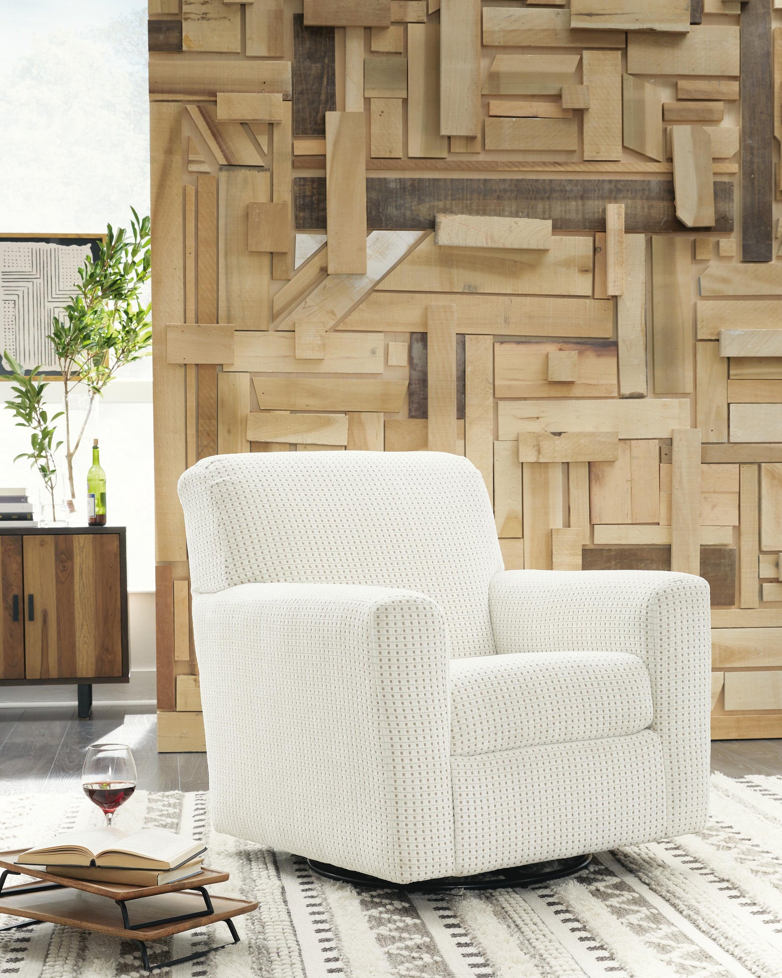 Herstow Swivel Glider Accent Chair - White (2)