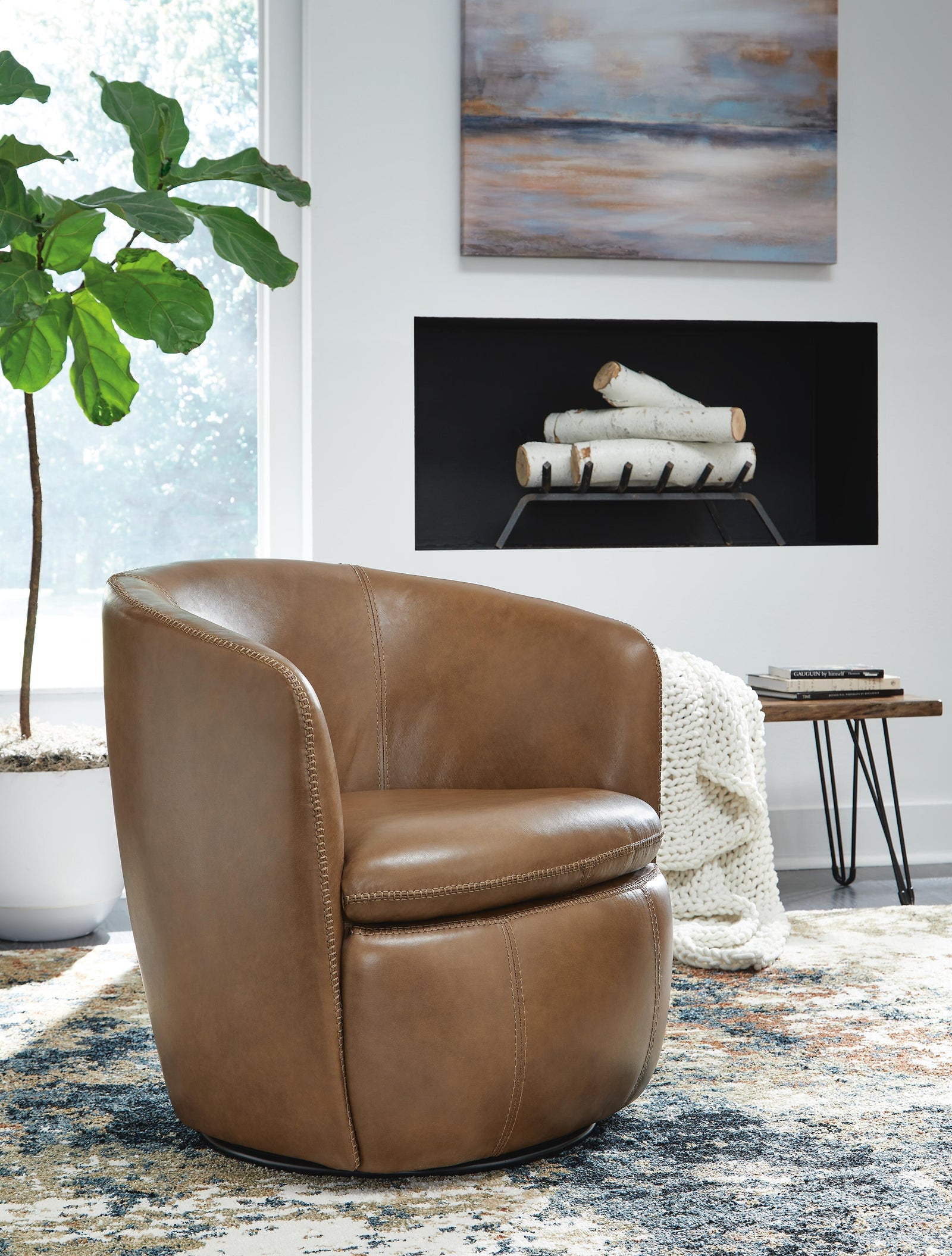 Kierreys Swivel Accent Chair - Light Brown (2)