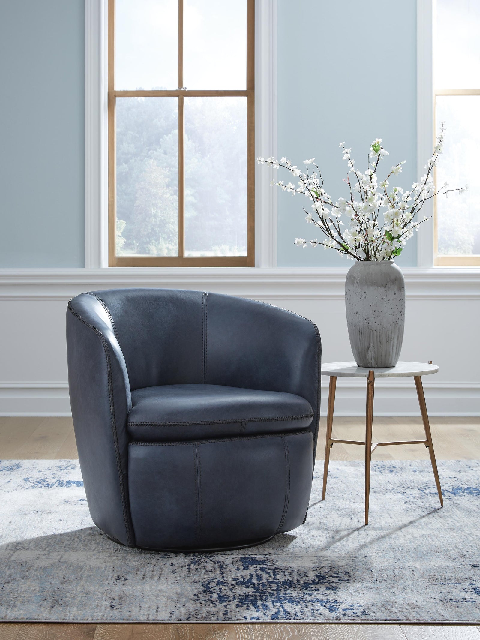 Kierreys Swivel Accent Chair - Blue (2)