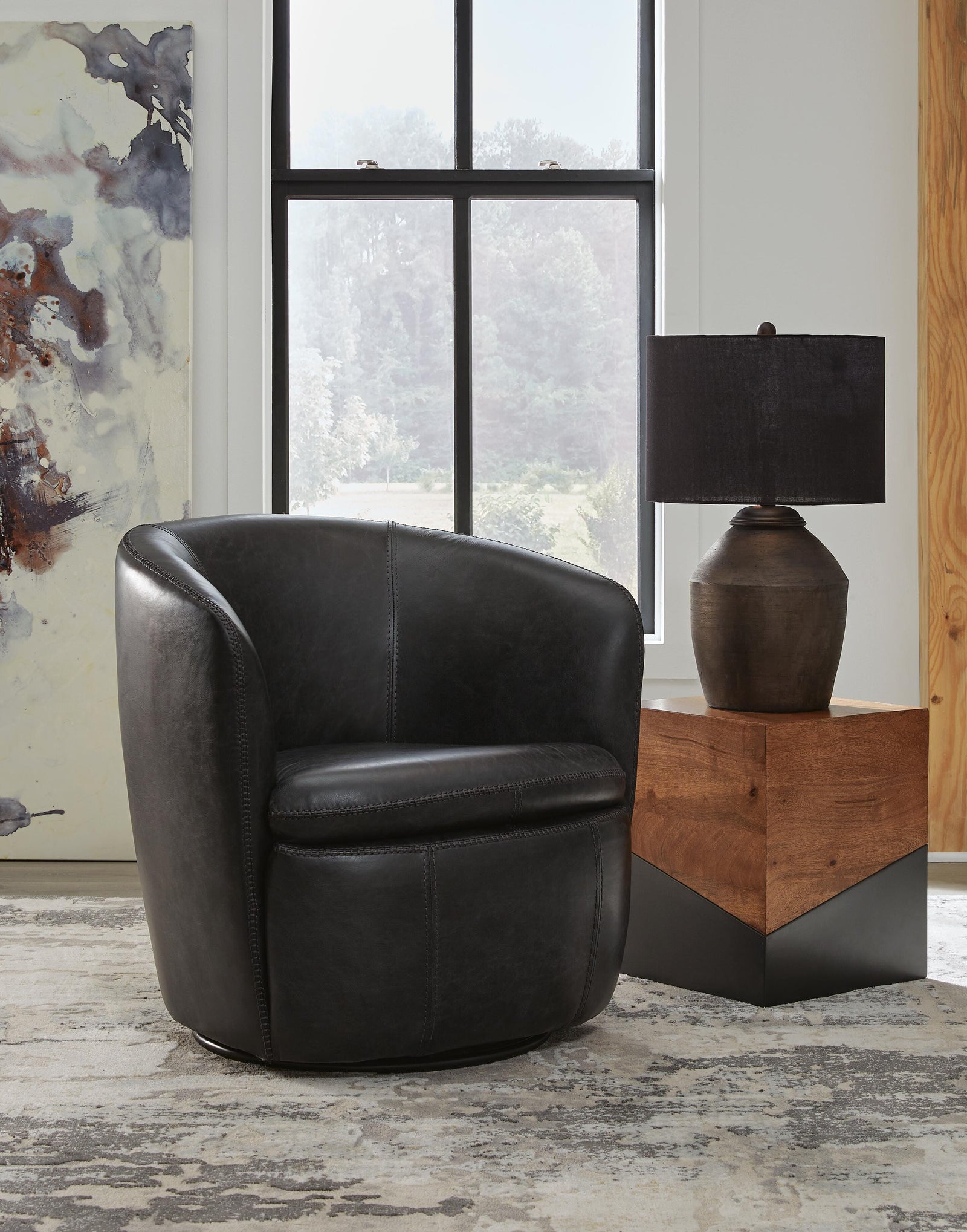 Kierreys Swivel Accent Chair - Black (2)