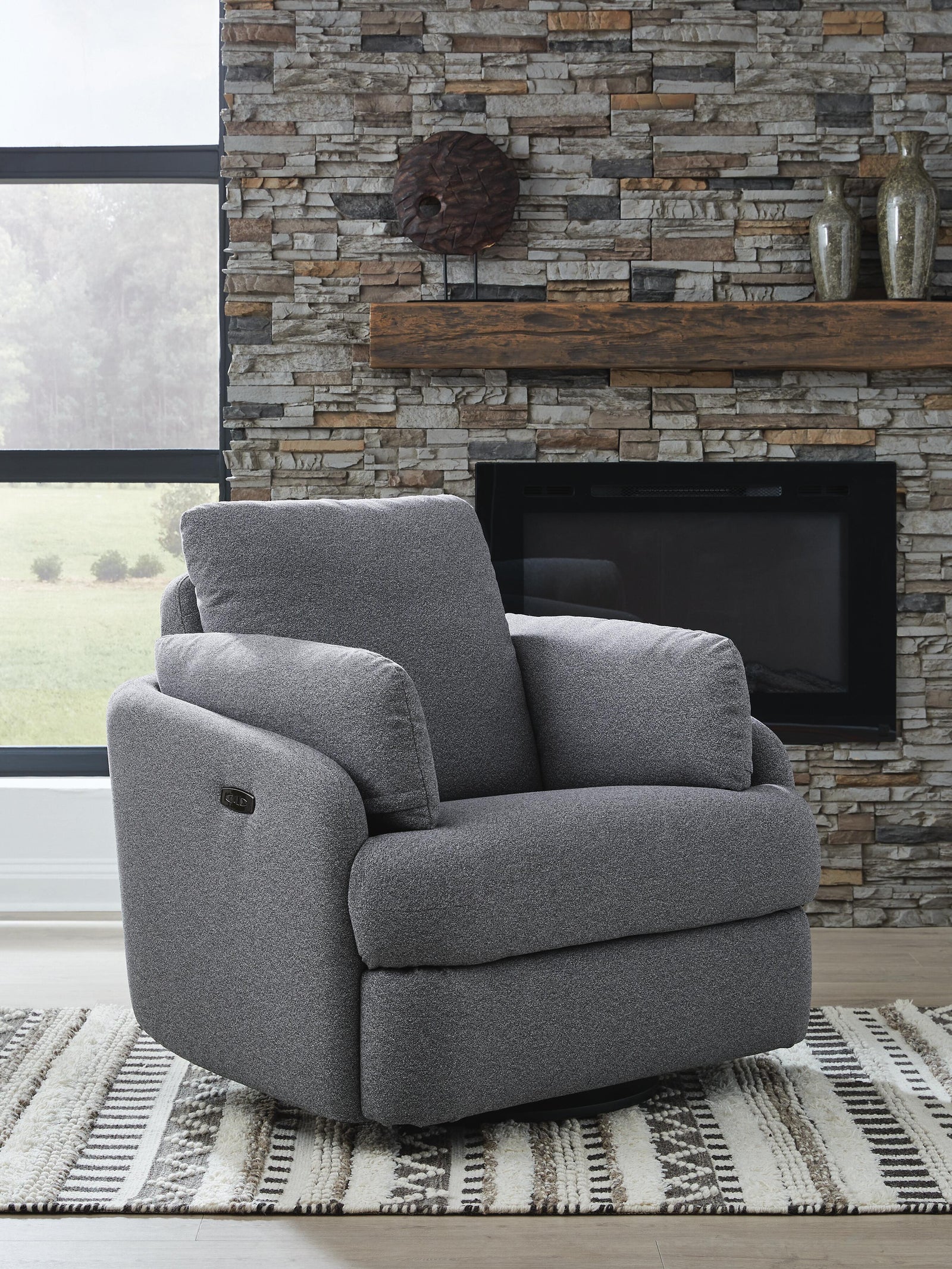 Alainmont Next-Gen Nuvella Swivel Power Recliner - Dark Gray (2)