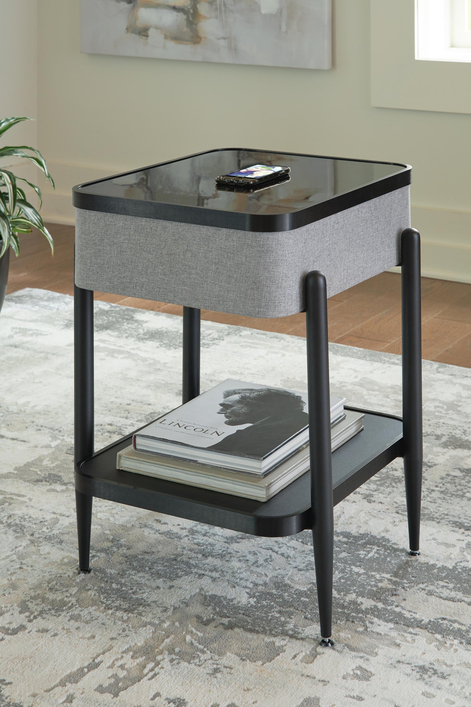 Jorvalee Accent Table with Speaker - Dark Gray (2)